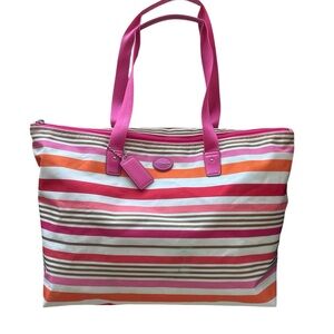 Coach Striped Nylon Tote Bag - Pink and Orange